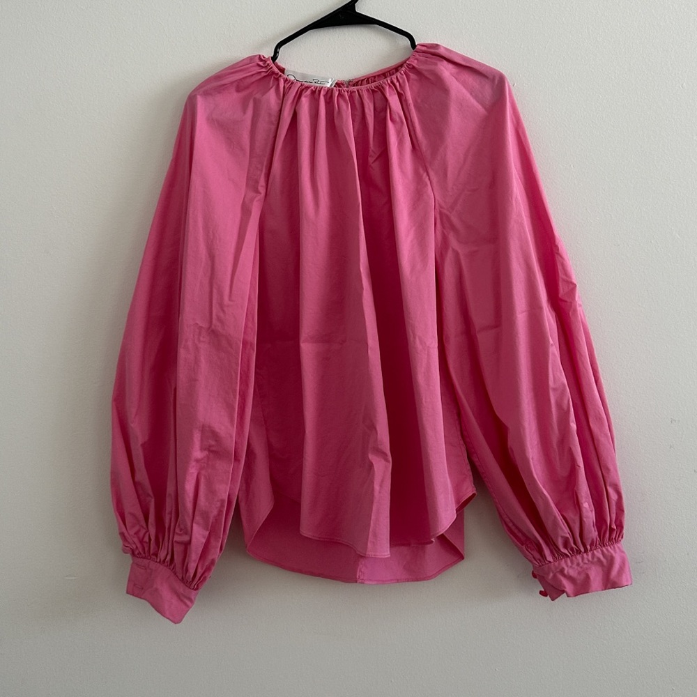 Oscar De La Renta Gathered Cotton Blouse French Pink Size 4 Fall 2022 RTW